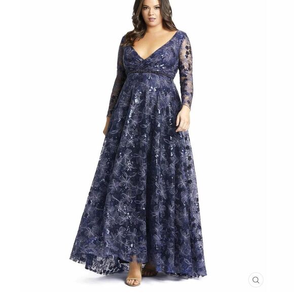 Mac Duggal 67438 Womens Plus EMBELLISHED ILLUSION LONG SLEEVE WRAP OVER A LINE - Picture 1 of 12